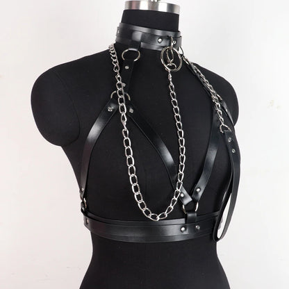 Goth Bra y Lingerie For Woman Leather Body Harness Belt  Chest  y Corset With Chain Festival Outfits Women