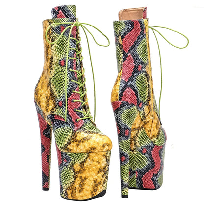 20CM/8Inch  Genuine Leather  Snake upper  Platform disco party High Heels Pole Dance boot