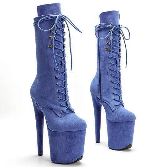 Blue Suede 20CM Pole dancing shoes High Heel platform Pole Dance boot