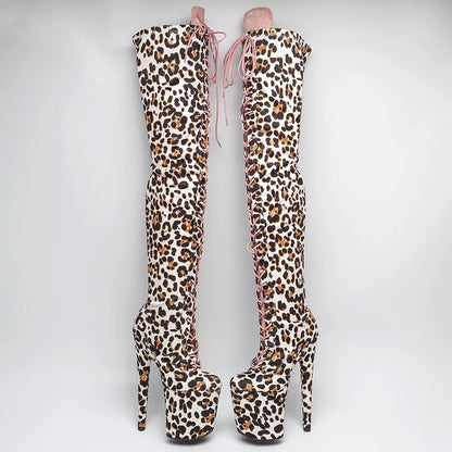 20CM/8inches  leopard print suede upper  boots super high heel platform boots model nightclub over knee high boots 5B