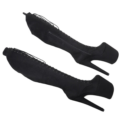 20CM/8inch  Black color suede   Pole dancing shoes High Heel platform Boots Pole Dance boots