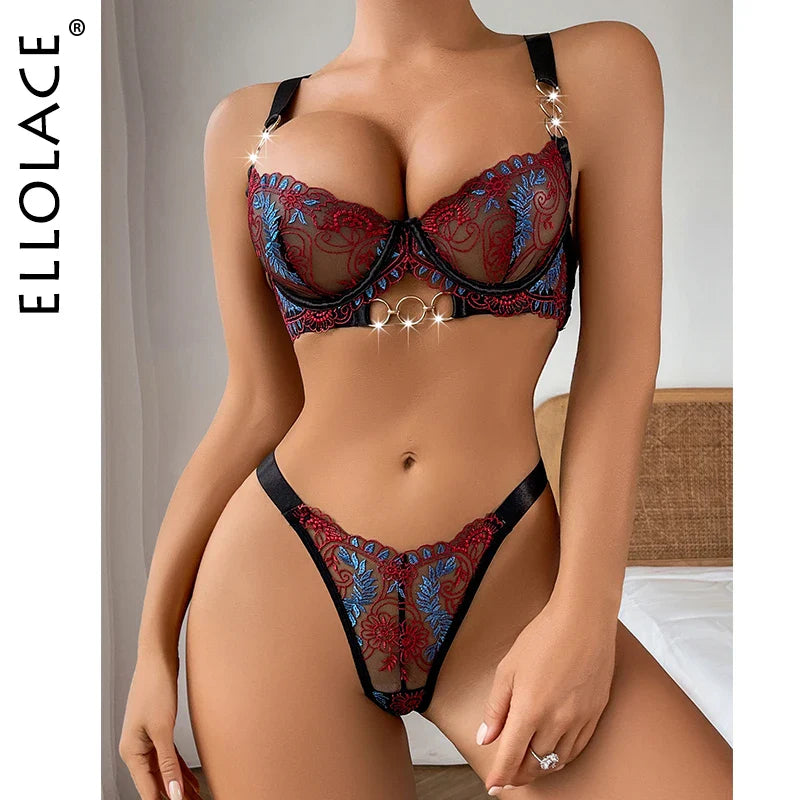 Ellolace Fancy Lace Lingerie For Onlyfan Vintage Embroidery Push Up Sexy Outfits Elegant 2-Piece Sets Fantasy Luxury Underwear