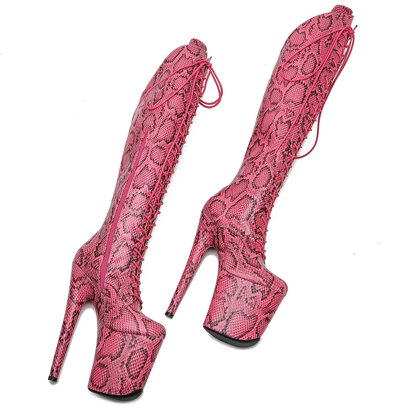 20CM/8inches Snake skin Upper exy exotic young trend fashion  boots High Heel   platform Pole Dance boot
