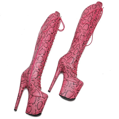 20CM/8inches Snake skin Upper exy exotic young trend fashion  boots High Heel   platform Pole Dance boot