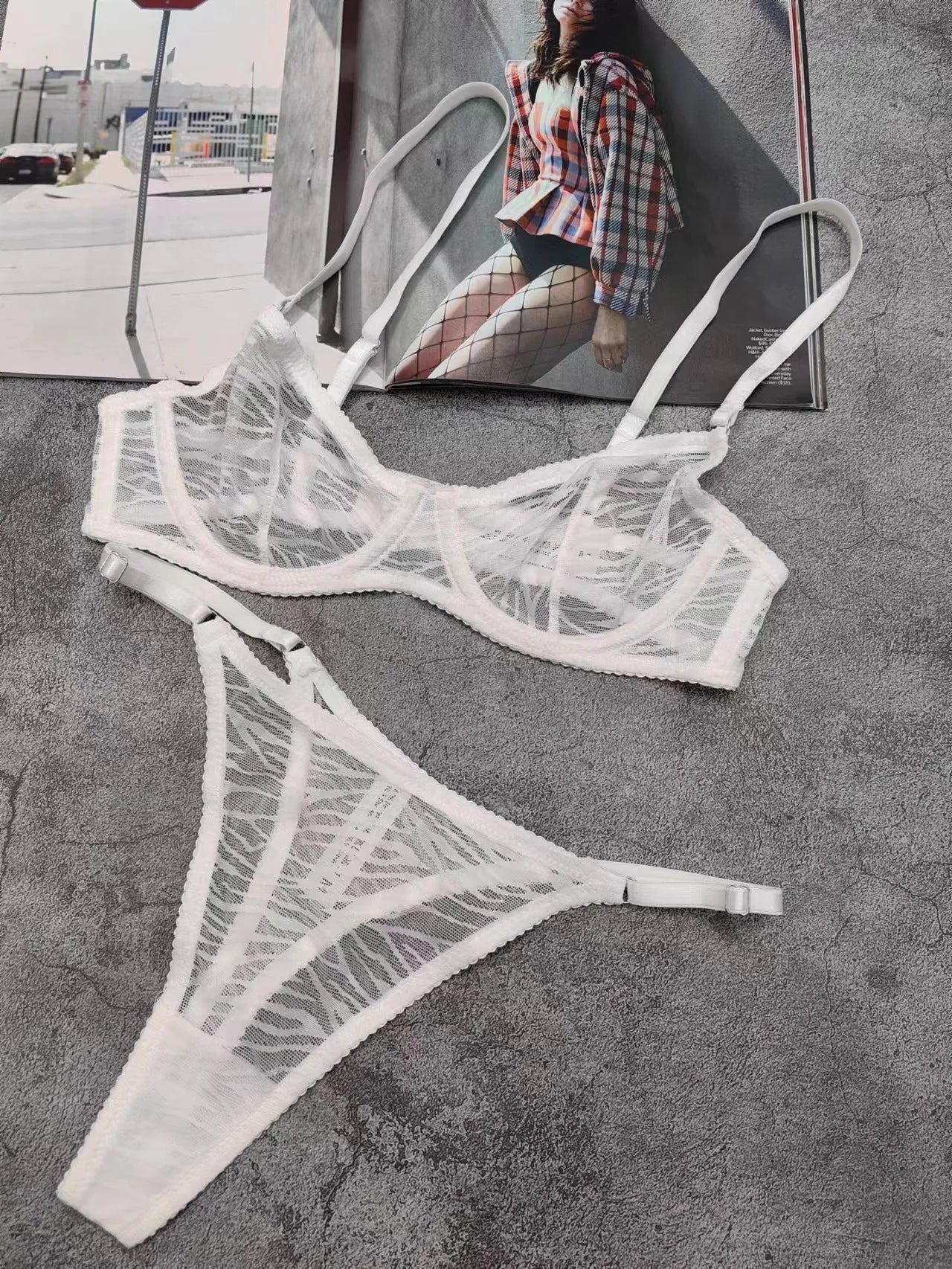Ellolace Zebra Lingerie French Underwear Translucent Sexy Intimate Brief Set Seamless Matching Outfits Romantic Fancy Bra Thongs