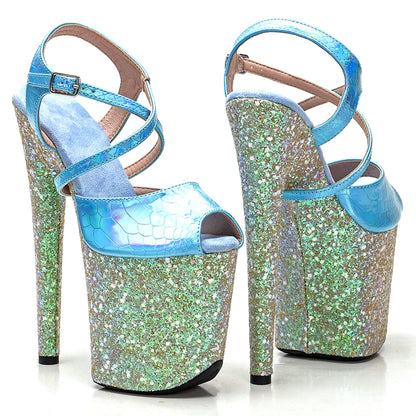 8Inch/20cm PU upper  glitter Platform party High Heels sandals Shoes Pole Dancing Shoes