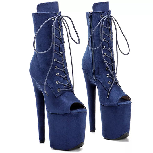 Navy 20CM Pole dancing shoes High Heel platform Boots open toe Pole Dance hight boot