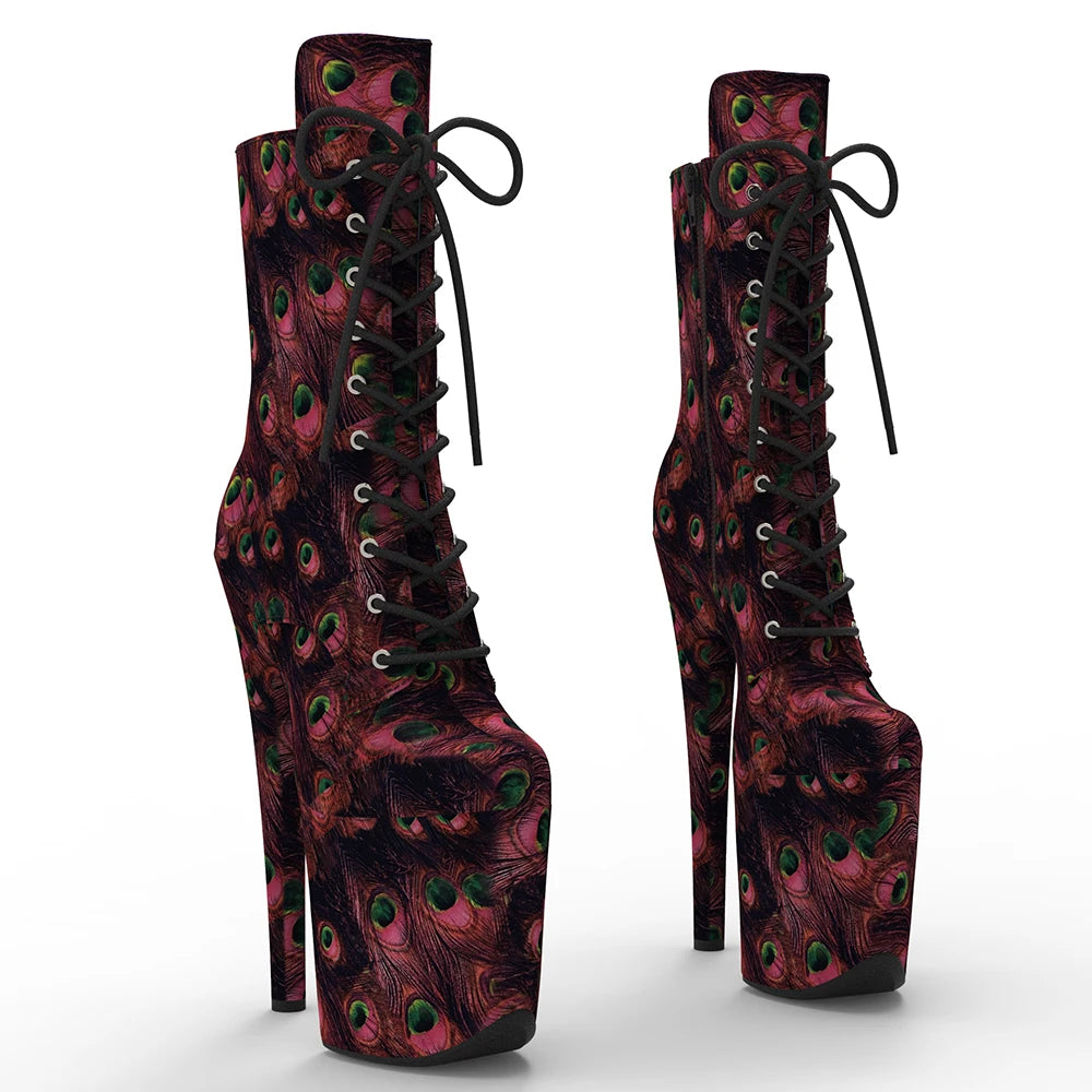 20CM/8inches Peacock feather  pattern Upper  Fashion trend   platform Pole Dance boot