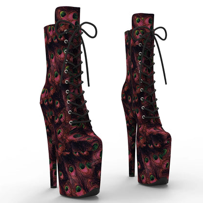 20CM/8inches Peacock feather  pattern Upper  Fashion trend   platform Pole Dance boot