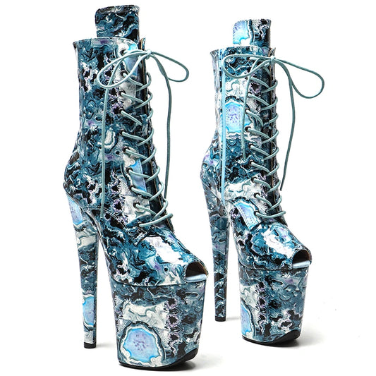 20CM/8inches Shiny PU Upper Small open toe  High Heel   platform Pole Dance boot