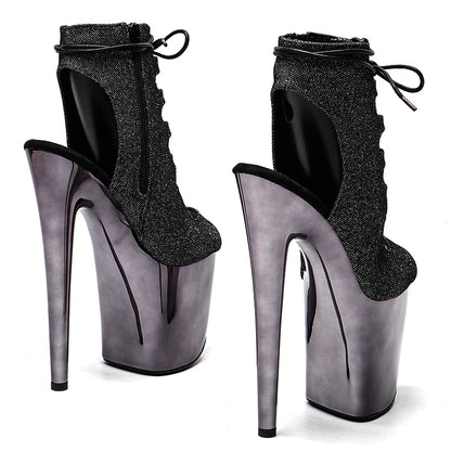 20CM/8inches Glitter Upper open toe  lady ankle boots High Heel Electroplate  platform Pole Dance boot