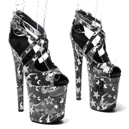 8Inch/20cm Patent  PU Stars and rabbits  pattern Platform Sandals party High Heels Shoes Pole Dancing Shoes