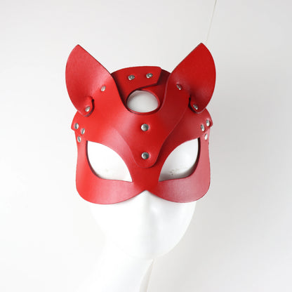 Women  Red  Mask Half Face Cosplay Leather  Party Mask Chain Harness Necklace Masquerade Ball  Punk Fancy Masks