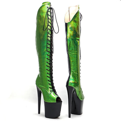 20CM/8Inch Black with green Upper open toe  Platform disco party High Heels Shoes Pole Dance boot