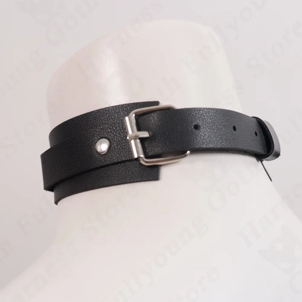 Gargantilla de cuero PU Harajuku para mujer, collar redondo de Metal Punk Rock gótico llamativo, accesorio de joyería de fiesta de Anime 