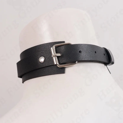 Gargantilla de cuero PU Harajuku para mujer, collar redondo de Metal Punk Rock gótico llamativo, accesorio de joyería de fiesta de Anime 