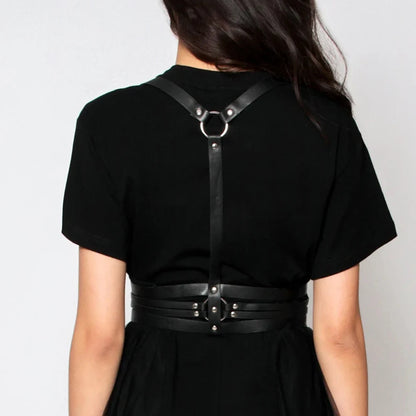 Goth PU Leather Harness Top Women Punk Belt Chest Corset Harness Garter Body Cage Gothic Suspender Festival Accessories