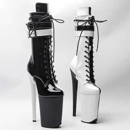 23CM/9inches color matching  Extreme High Heels Platform Boots Lace Up y Pole Dancing Ankle Boots women boot 4BY