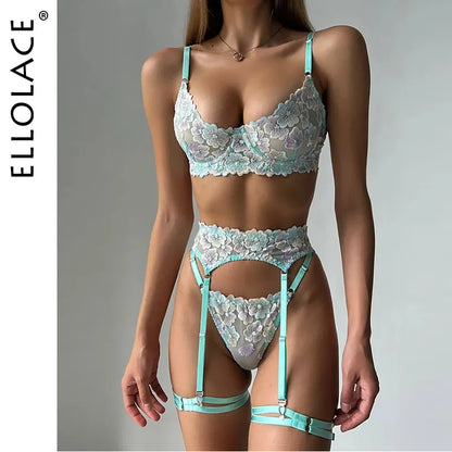 Lencería floral Ropa interior delicada Encaje de lujo Kits íntimos finos y conjunto de sujetador y bragas Traje transparente 