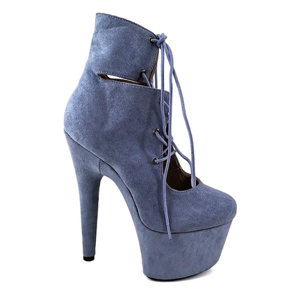 ankle boots  lace up upper  lady's High Heel 17CM/7inches  platform party  shoes Pole Dance boot