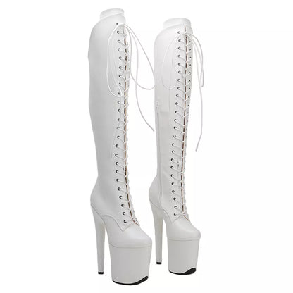 White PU UPPER 20CM/8Inch Women's Platform disco party High Heels Shoes Pole Dance boot