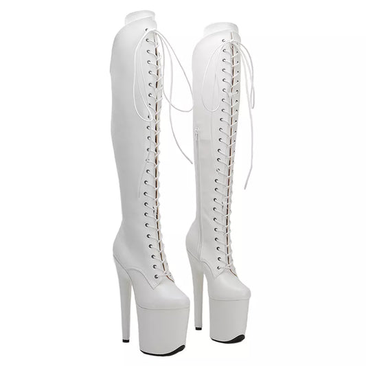 White PU UPPER 20CM/8Inch Women's Platform disco party High Heels Shoes Pole Dance boot