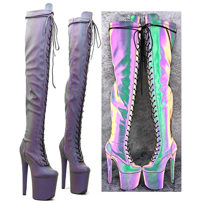 20CM/8Inch Night light Holographic Reflective Platform  party High Heels Shoes Pole Dancing boot