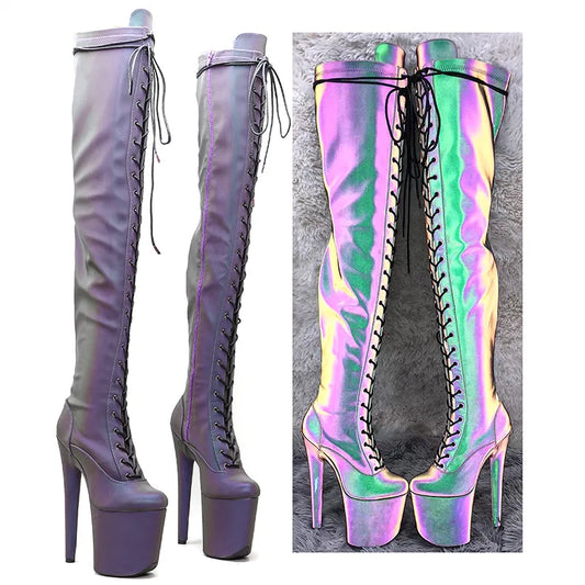 20CM/8Inch Night light Holographic Reflective Platform  party High Heels Shoes Pole Dancing boot