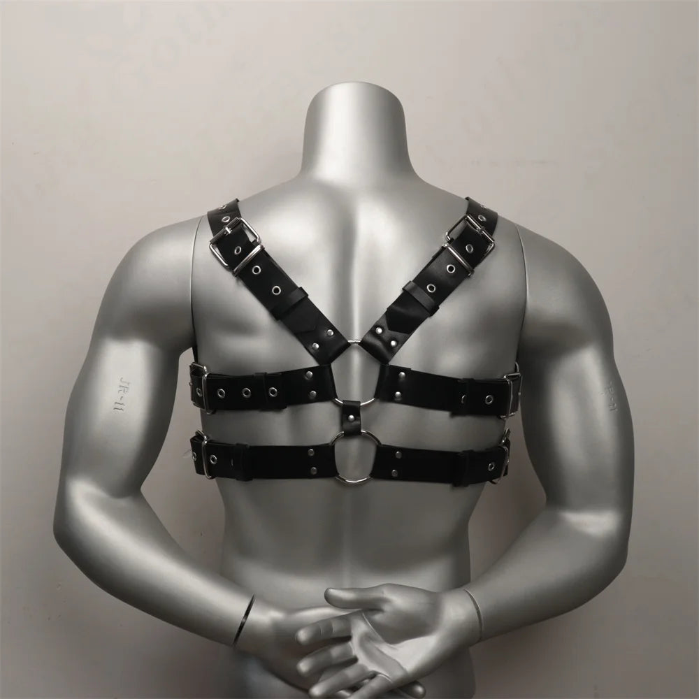 Leather Chest Harness Men with Armband  Gay Body  Cage  Crossed Harness Belts for Men Punk Gothic Male Costumes