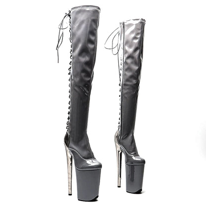23CM/9inches patenr leather Knee High Boots For Women  Chunky Platform y High Boots Party Shoes Ladies 5B