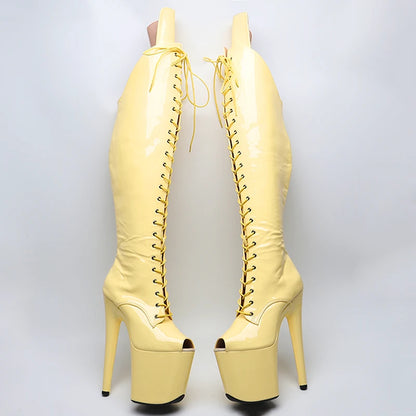 20CM/8inches Shiny Patent PU Open toe  High Heel platform Boots Pole Dance boots