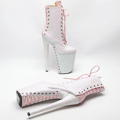 23CM/9inches   White color  mix pink color Glitter  PU  Pole dancing platform Pole Dance boots