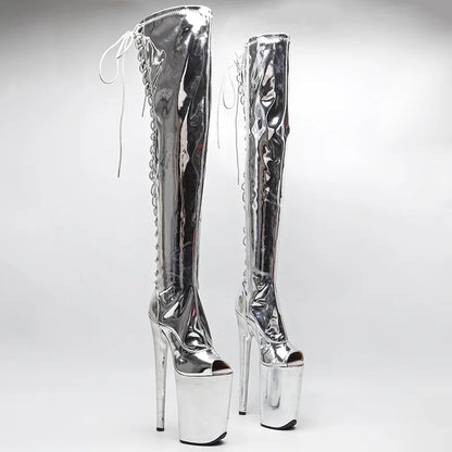 23CM/9inches Shiny   PU   Open Toe fashion  lady  High Heel platform  Pole Dance boots