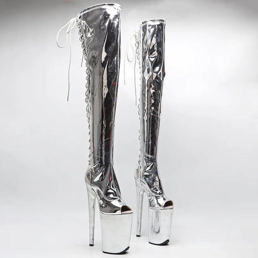 23CM/9inches Shiny   PU   Open Toe fashion  lady  High Heel platform  Pole Dance boots