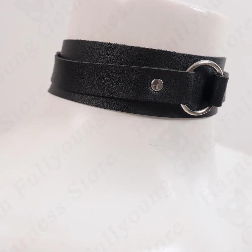 Gargantilla de cuero PU Harajuku para mujer, collar redondo de Metal Punk Rock gótico llamativo, accesorio de joyería de fiesta de Anime 