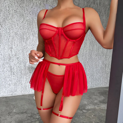 Ruffle Transparent Lingerie See Through y Women's Underwear Hot Bra Without Censorship Mesh Fantasy Intimate