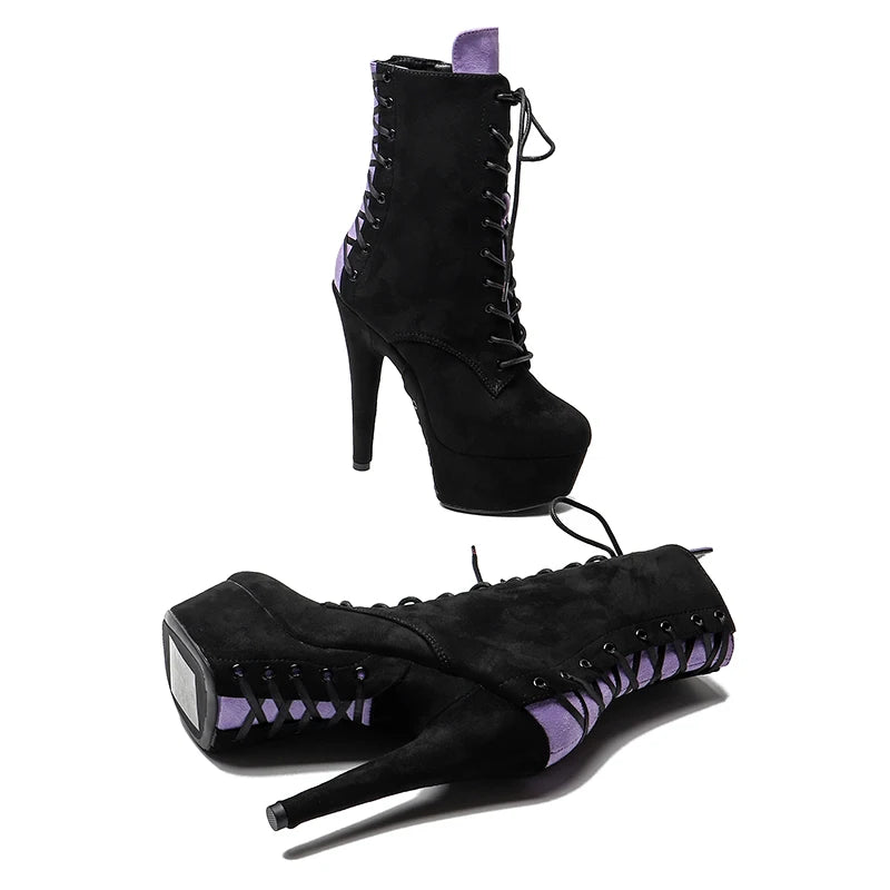 15CM/6inches suede upper  High Heel platform Boots closed toe Fashion Suede  Shoes Females Thin Heels 3B