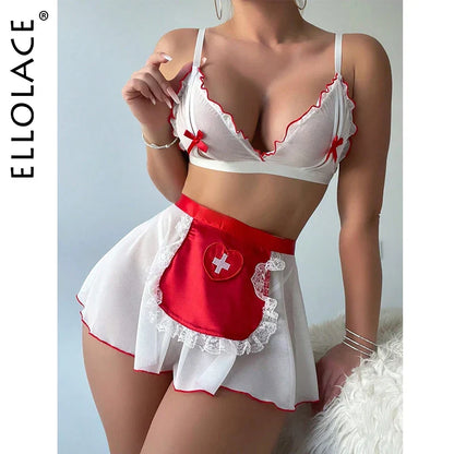 Ellolace Nurse Cosplay Erotic Lingerie Split Open Bra Fantasy Miniskirt Porno Role Play Sex Suit Uncensored Onlyfans Disguise