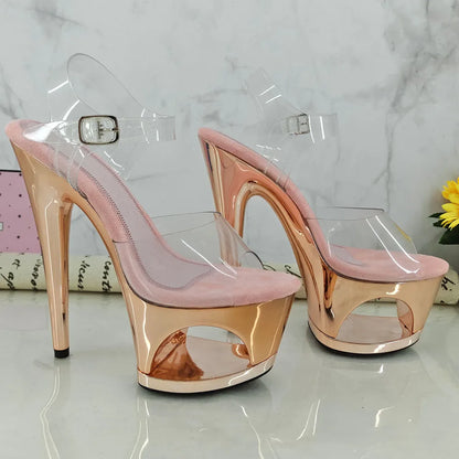 17 CM /7inch  PVC upper shiny platform sandals, y nightclub pole dancing shoes