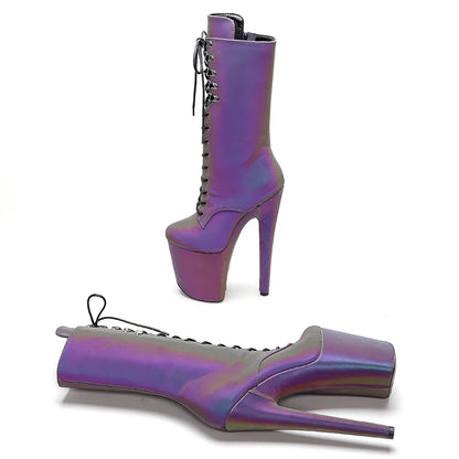 20CM/8Inch Holographic PU UPPER  Fashion trendy style  Platform disco party High Heels Shoes Pole Dance boot