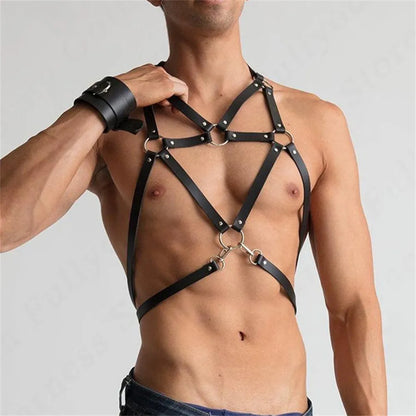 Bdms Exotic Body Leather Harness Male  Lingerie Chest Straps Adjustable Buckle For y Mens Harness For   Rave