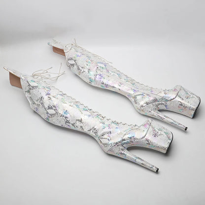 20CM/8inches Snake Upper Pole dancing shoes High Heel platform Boots closed toe Pole Dance boots