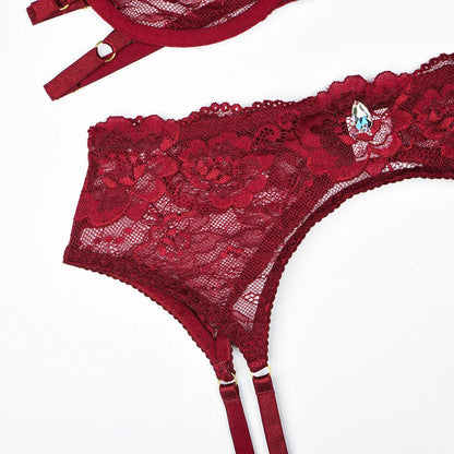 Ellolace Erotic Lingerie Cut Out Bra Garter Fancy Onlyfans Underwear See Through Lace Bilizna Sexy Kinky Outfit Hot Intimate