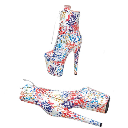20CM/8Inch Genuine Leather Women disco party Pole Dance boot model nightclub super high heel  Stripper Platform boots 3B