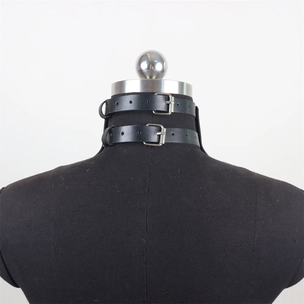 Sexy Punk Rave Chokers Necklace PU Leather Harness  Cosplay Goth Round Collar For Women   Goth Accessories