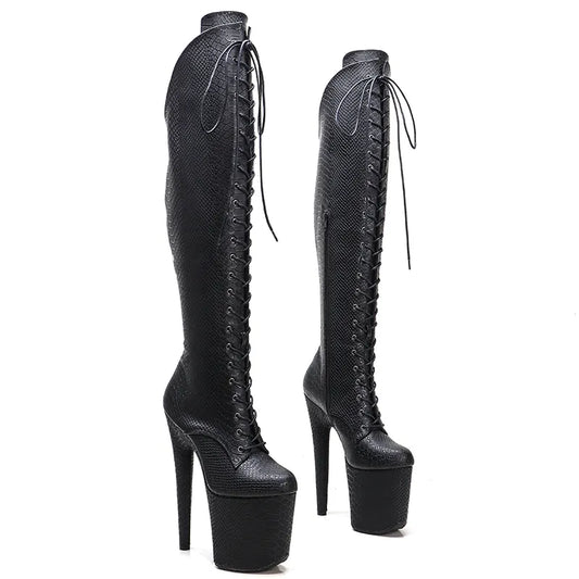20CM/8inches new design super high heel  platform boots model nightclub  knee high boots 5B