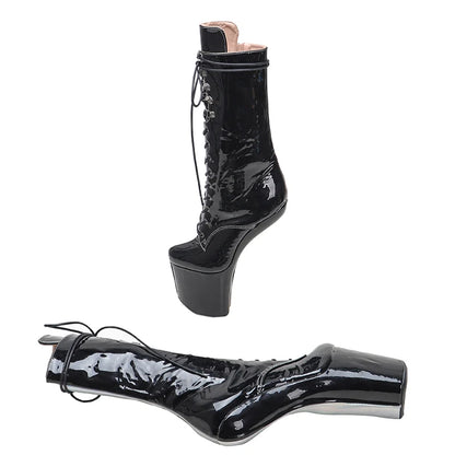 shinny   Black with silver  PU Upper  Platform Ankle Boots y Exotic heelless pole dance shoes