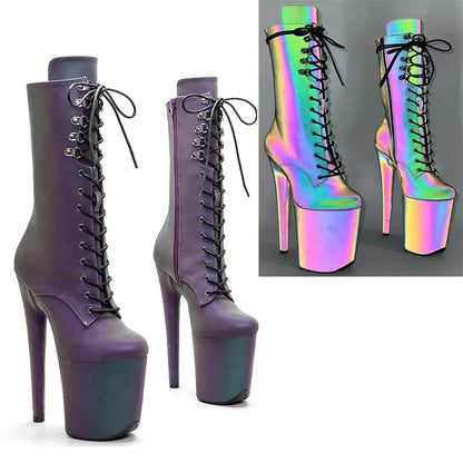 20CM/8Inch Holographic PU UPPER  Fashion trendy style  Platform disco party High Heels Shoes Pole Dance boot