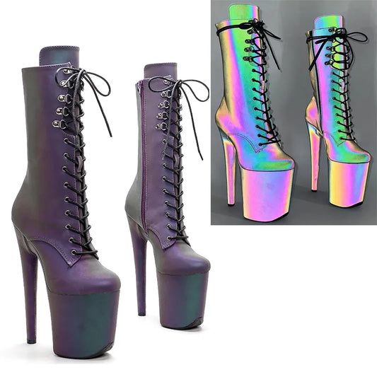 20CM/8Inch Holographic PU UPPER  Fashion trendy style  Platform disco party High Heels Shoes Pole Dance boot