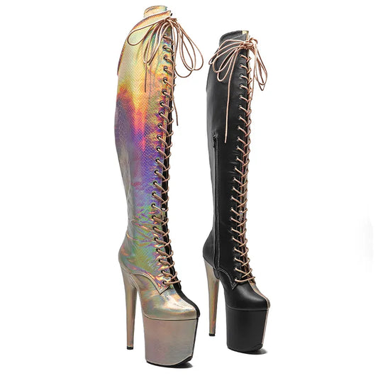 20CM/8inches Women New  Extreme High Heel pole  Dancing Stripper Shoes y Platform  knee high boots 5BY